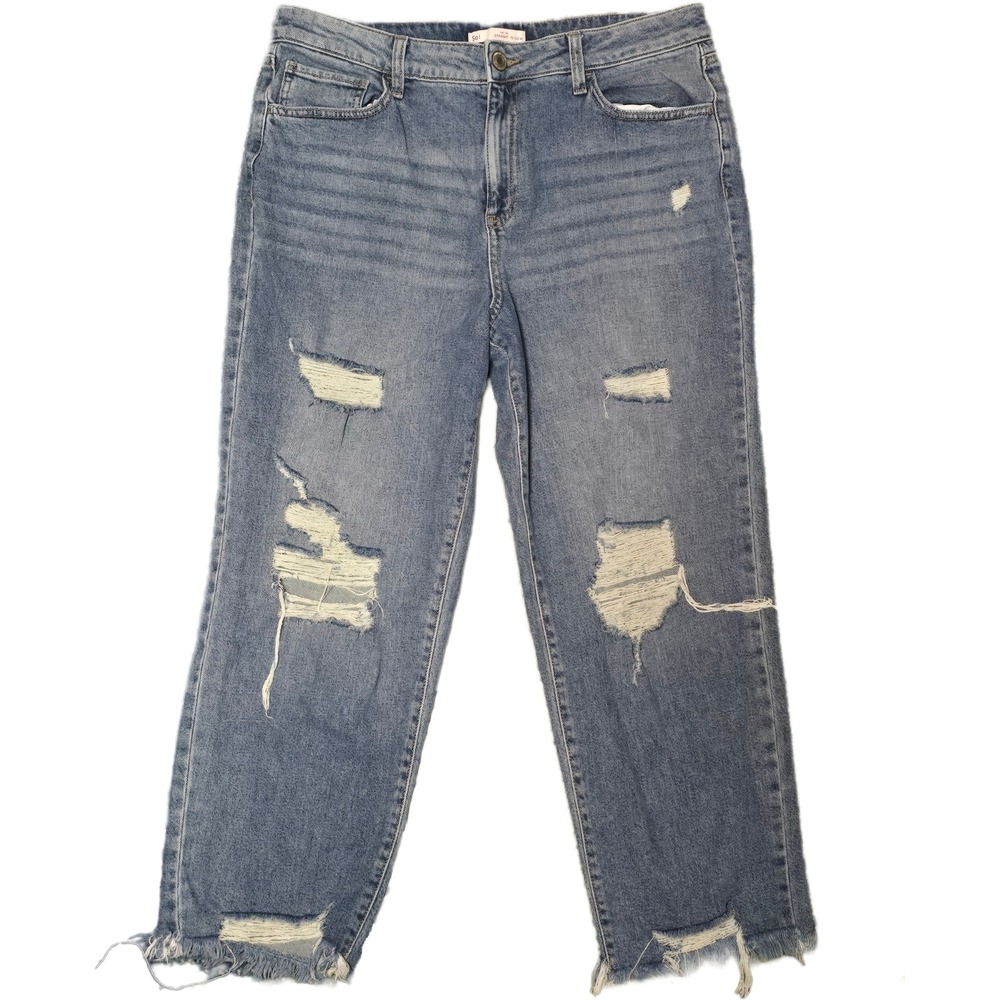 Sol Straight Leg Jeans Women 15/32W‎ Blue Excellent Distressed Frayed High Rise